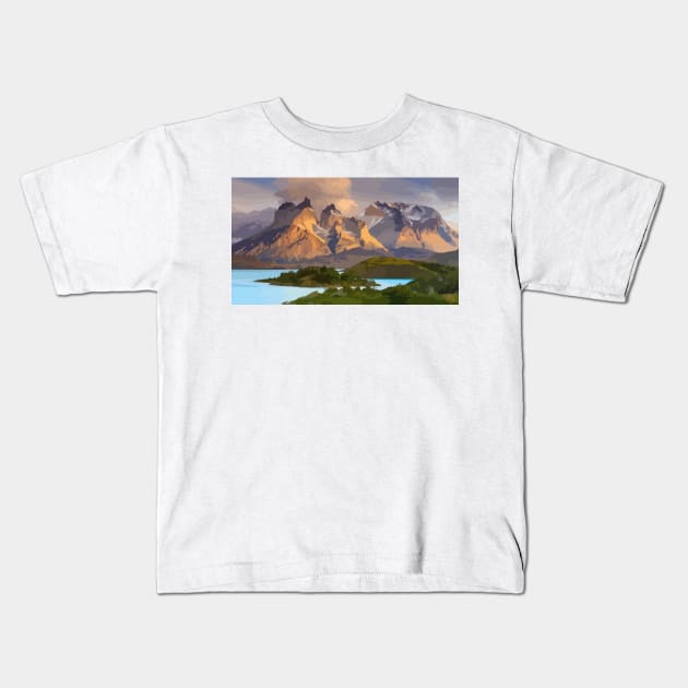 Torres Del Paine Painting Kids T-Shirt by gktb